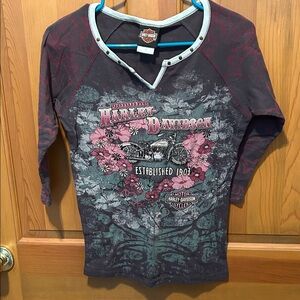 Harley-Davidson women’s 3/4 Sleeve Tee - Black and Pink